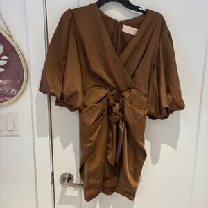 Keepsake the Label Chocolate Brown Puff Sleeve Mini Dress Sz XS